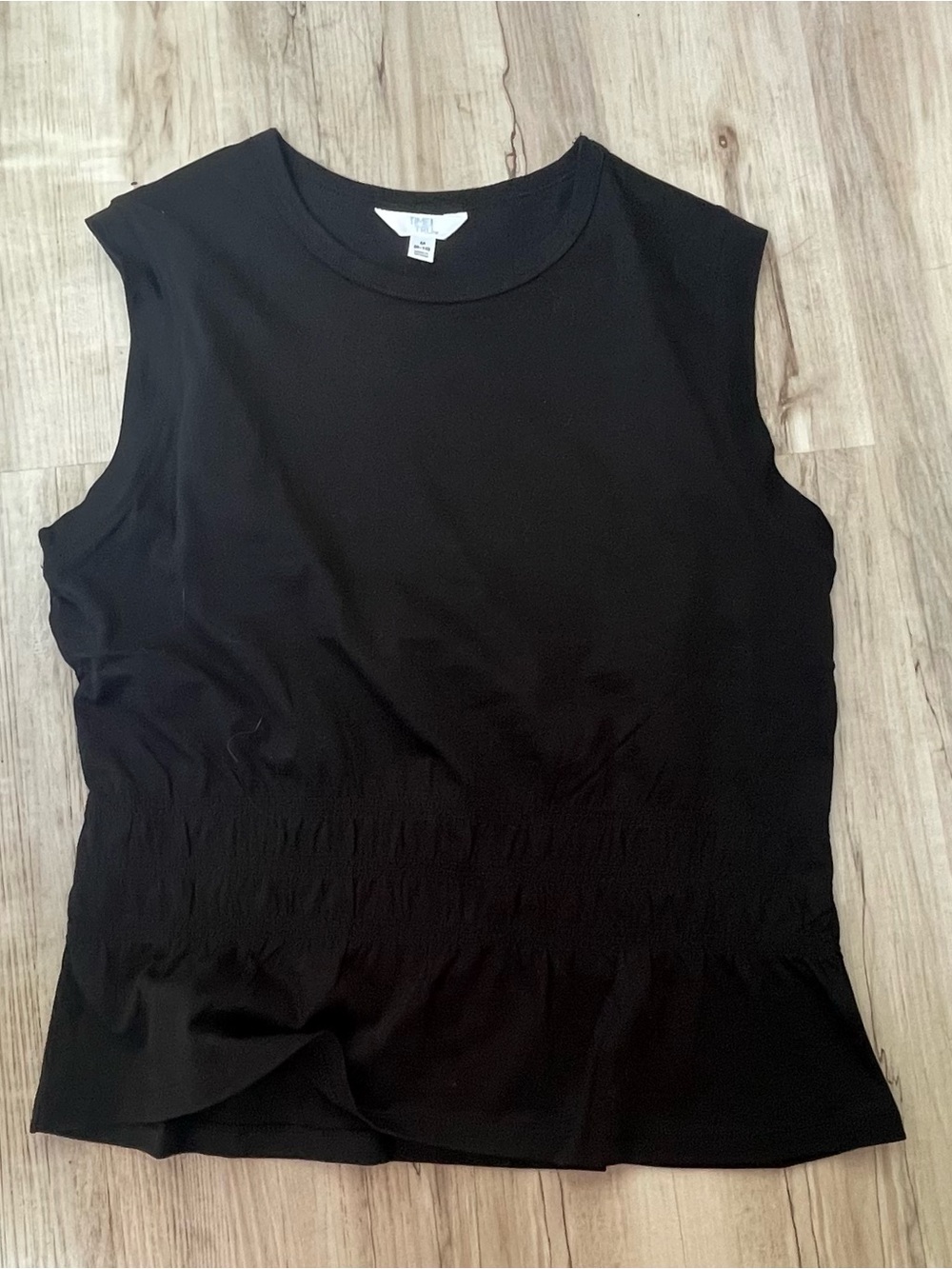 Time and Tru Black Sleeveless Smocked Waist Tank